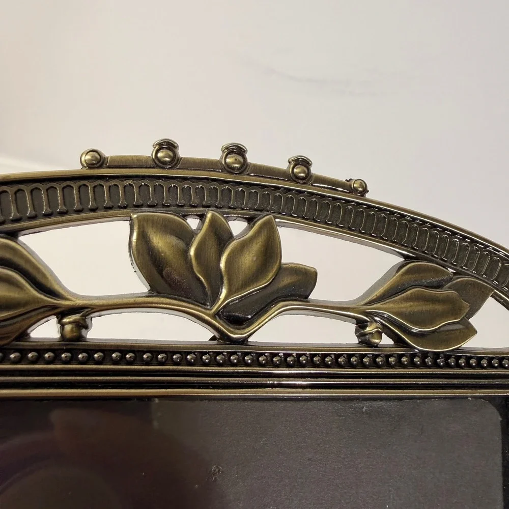 Vintage Art Nouveau Picture Frame Brass Tone Floral Magnolia Hollywood Regency